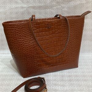 Tory Burch Cognac Crocodile-Embossed Tote